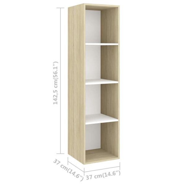2 pcs conjunto móveis de TV contraplacado branco e carv. sonoma - Image 7
