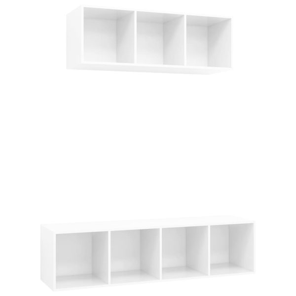 2 pcs conjunto de móveis de TV contraplacado branco brilhante - Image 2