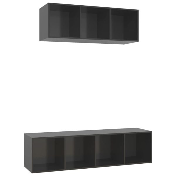 2 pcs conjunto de móveis de TV contraplacado cinzento brilhante - Image 2