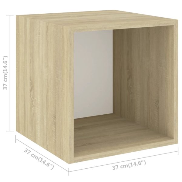 2 pcs conjunto móveis de TV contraplacado branco e carv. sonoma - Image 6