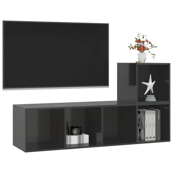 2 pcs conjunto de móveis de TV contraplacado cinzento brilhante - Image 3