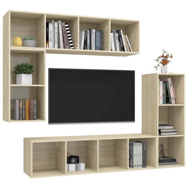 Conjunto móveis de TV 4 pcs madeira processada carvalho sonoma - Image 3