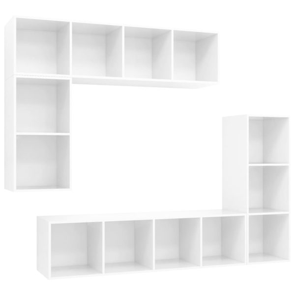 4 pcs conjunto móveis de TV madeira processada branco brilhante - Image 2