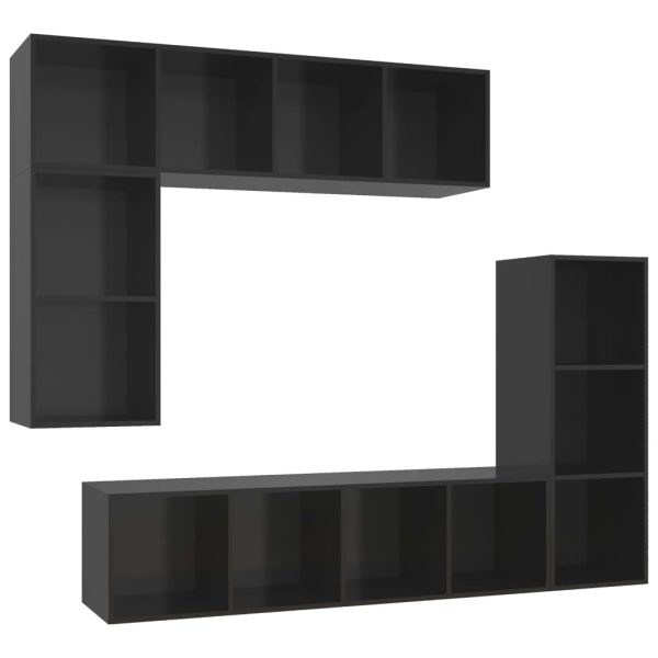 4 pcs conjunto de móveis de TV contraplacado preto brilhante - Image 2