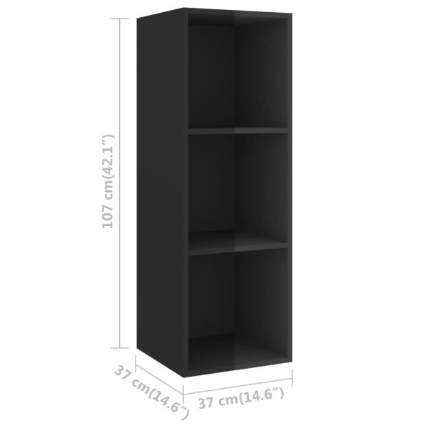 4 pcs conjunto de móveis de TV contraplacado preto brilhante - Image 8