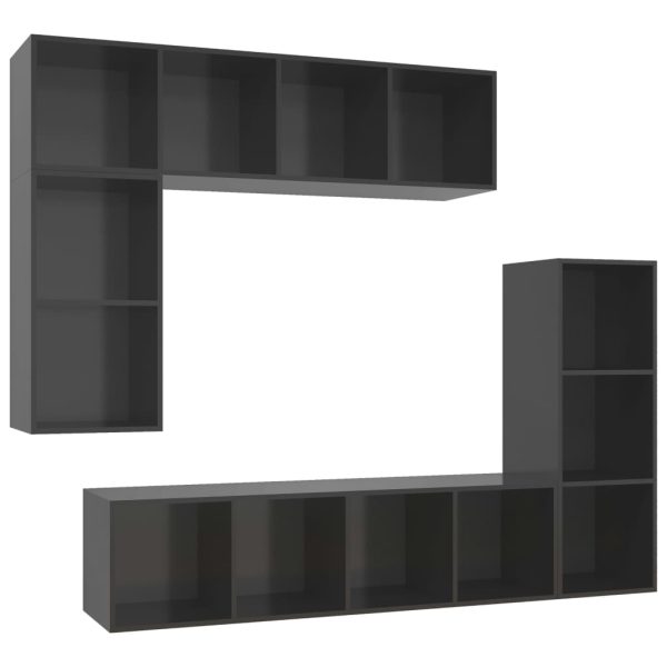 4 pcs conjunto de móveis de TV contraplacado cinzento brilhante - Image 2