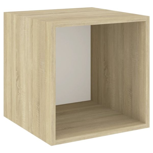3 pcs conjunto móveis de TV contraplacado branco e carv. sonoma - Image 4