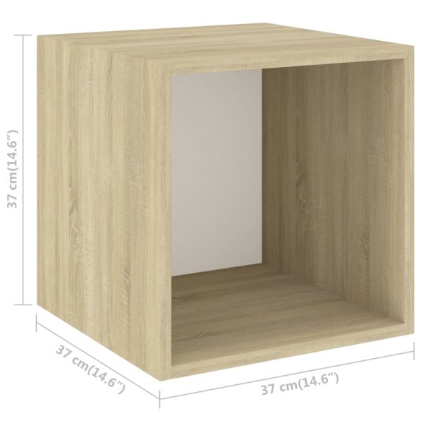 3 pcs conjunto móveis de TV contraplacado branco e carv. sonoma - Image 7