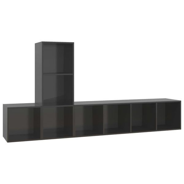 3 pcs conjunto de móveis de TV contraplacado cinzento brilhante - Image 2