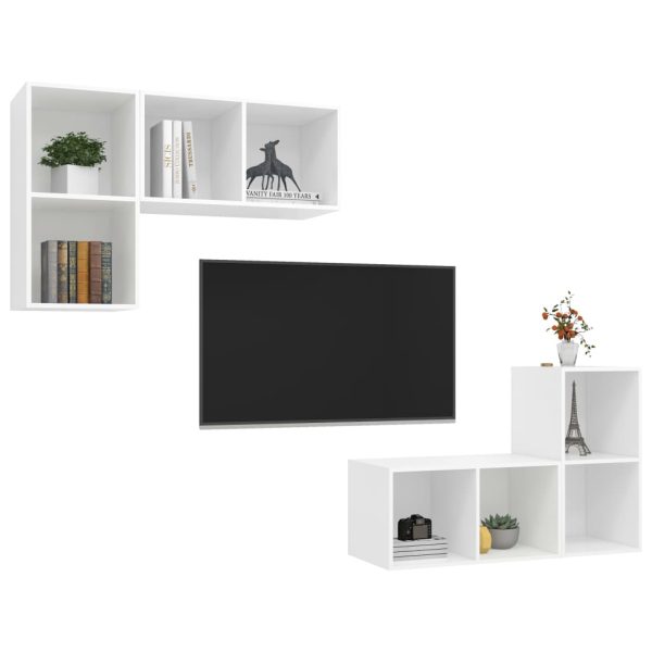 Armários de parede para TV 4 pcs contraplacado branco - Image 3