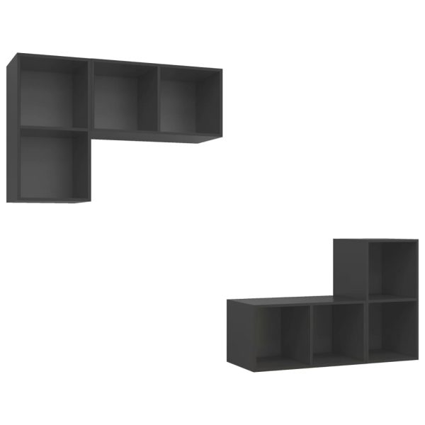 Armários de parede para TV 4 pcs contraplacado cinzento - Image 2