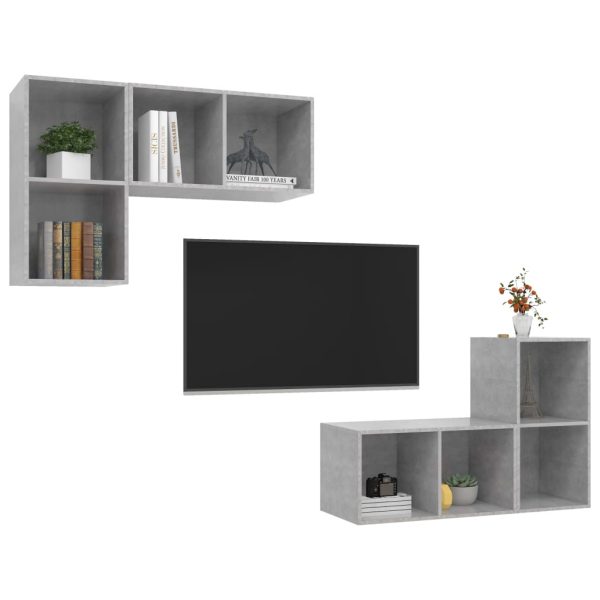 Armários de parede para TV 4 pcs contraplacado cinzento cimento - Image 3