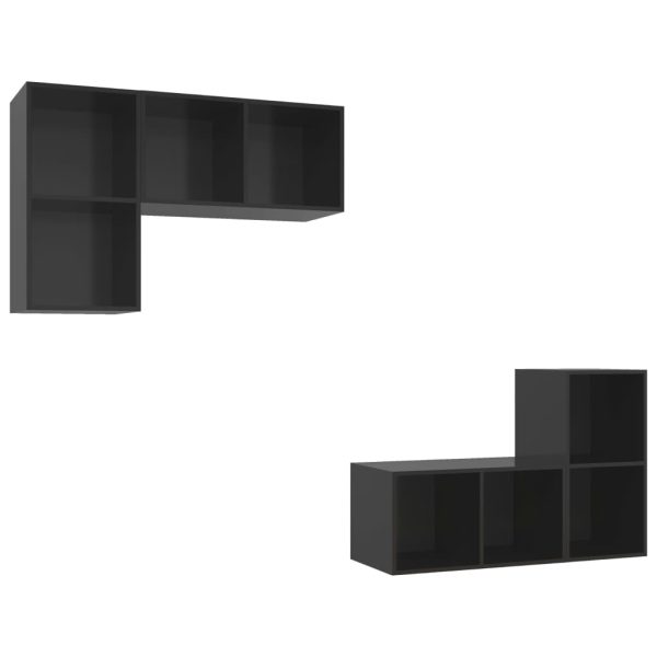 Armários de parede para TV 4 pcs contraplacado preto brilhante - Image 2