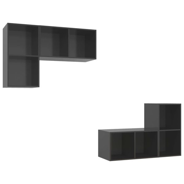 Armários de parede para TV 4 pcs contraplacado cinza brilhante - Image 2