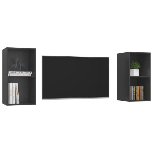 Armários de parede para TV 2 pcs contraplacado cinzento - Image 3