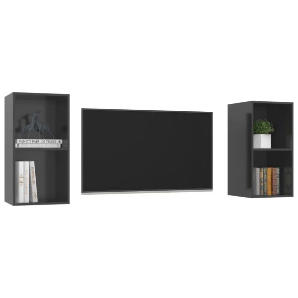 Armários de parede para TV 2 pcs contraplacado cinza brilhante - Image 3