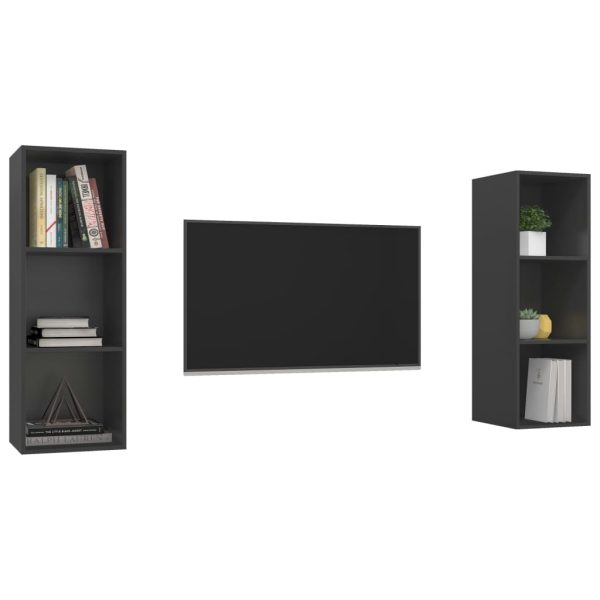 Armários de parede para TV 2 pcs contraplacado cinzento - Image 3