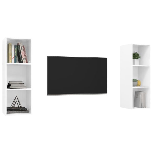 Armários de parede para TV 2 pcs contraplacado branco brilhante - Image 3