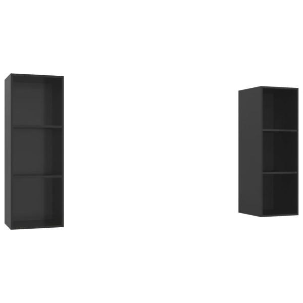 Armários de parede para TV 2 pcs contraplacado preto brilhante - Image 2