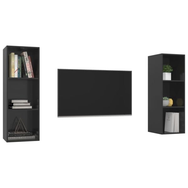 Armários de parede para TV 2 pcs contraplacado preto brilhante - Image 3