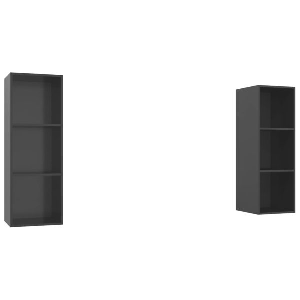 Armários de parede para TV 2 pcs contraplacado cinza brilhante - Image 2