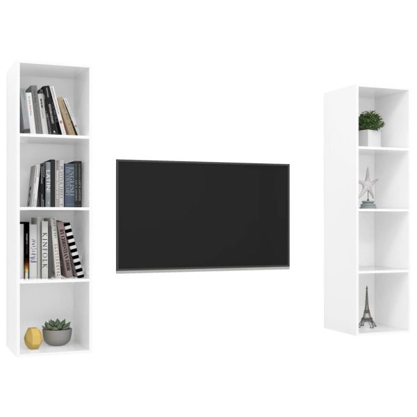 Armários de parede para TV 2 pcs contraplacado branco brilhante - Image 3