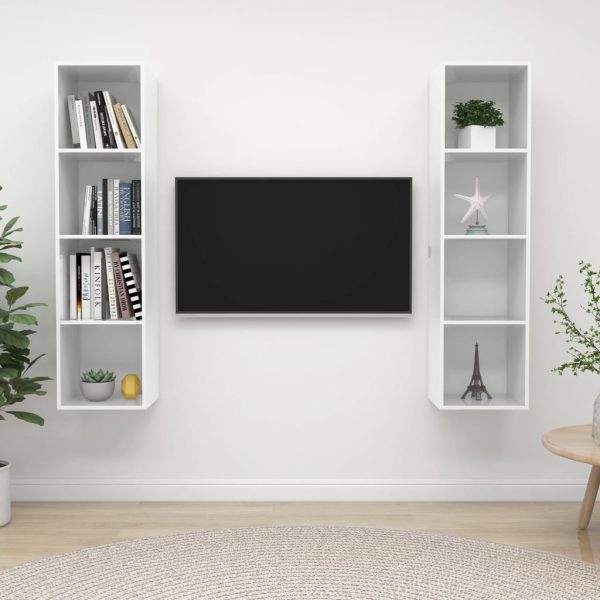 Armários de parede para TV 2 pcs contraplacado branco brilhante