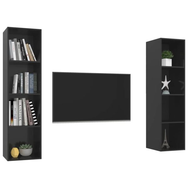 Armários de parede para TV 2 pcs contraplacado preto brilhante - Image 3