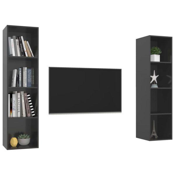 Armários de parede para TV 2 pcs contraplacado cinza brilhante - Image 3