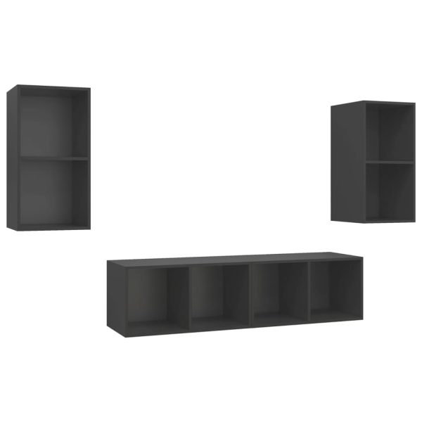 Armários de parede para TV 4 pcs contraplacado cinzento - Image 2