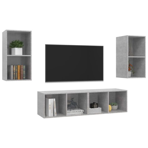 Armários de parede para TV 4 pcs contraplacado cinzento cimento - Image 3