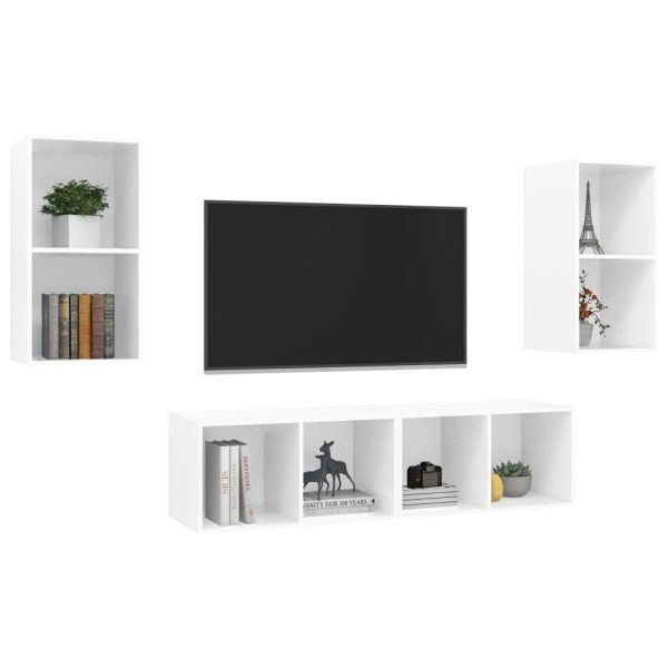 Armários de parede para TV 4 pcs contraplacado branco brilhante - Image 3