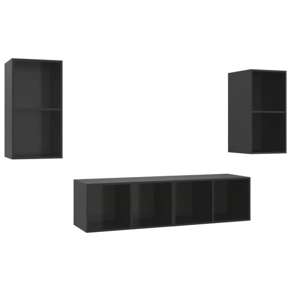 Armários de parede para TV 4 pcs contraplacado preto brilhante - Image 2