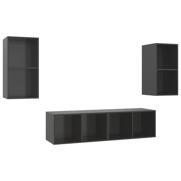Armários de parede para TV 4 pcs contraplacado cinza brilhante - Image 2