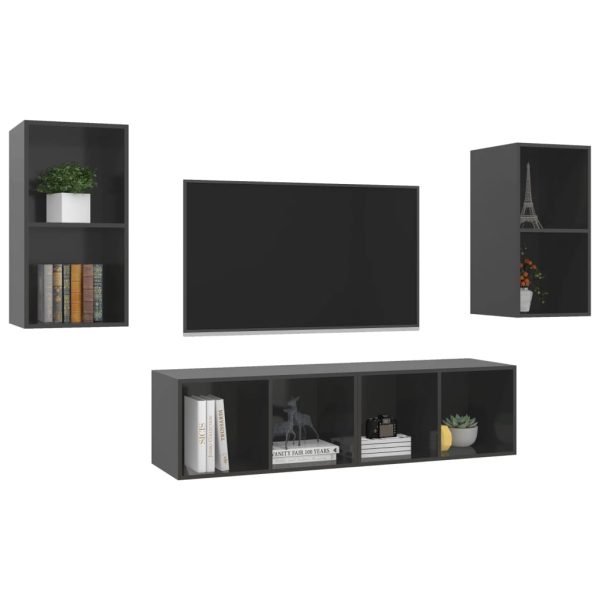Armários de parede para TV 4 pcs contraplacado cinza brilhante - Image 3