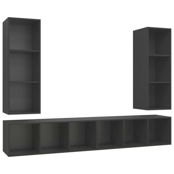 Armários de parede para TV 4 pcs contraplacado cinzento - Image 2