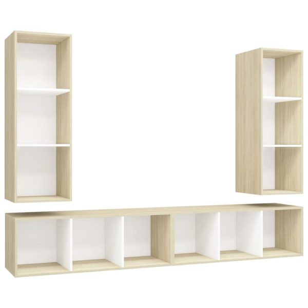 Armários de parede p/ TV 4pcs contraplacado branco/carv. sonoma - Image 2