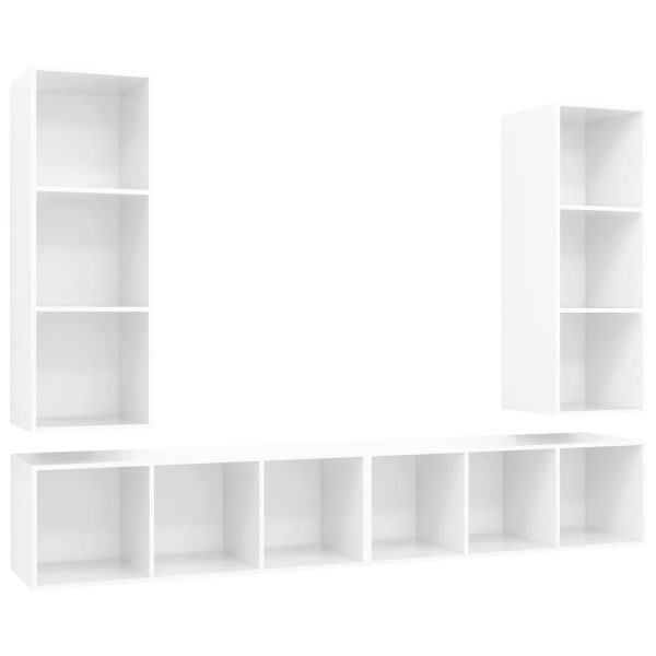 Armários de parede para TV 4 pcs contraplacado branco brilhante - Image 2