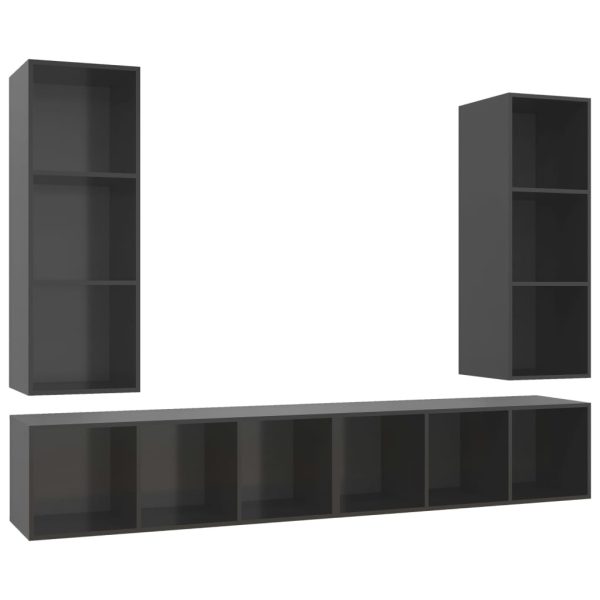 Armários de parede para TV 4 pcs contraplacado cinza brilhante - Image 2