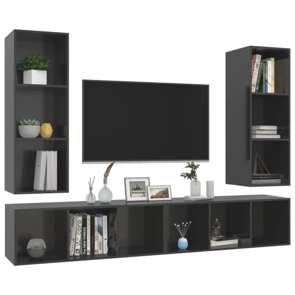 Armários de parede para TV 4 pcs contraplacado cinza brilhante - Image 3
