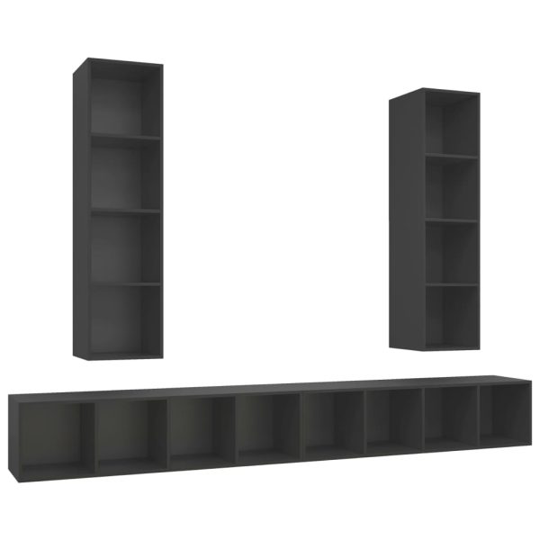 Armários de parede para TV 4 pcs contraplacado cinzento - Image 2