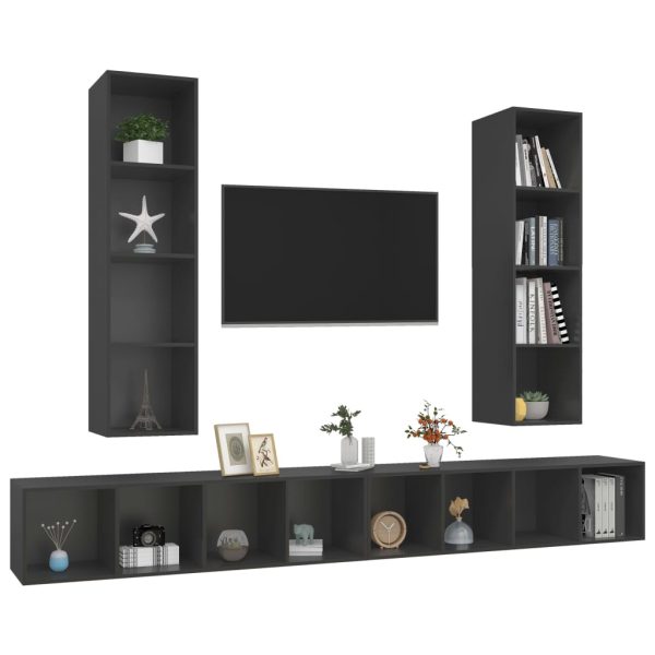 Armários de parede para TV 4 pcs contraplacado cinzento - Image 3