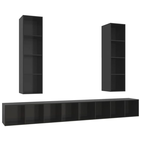 Armários de parede para TV 4 pcs contraplacado preto brilhante - Image 2