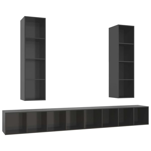 Armários de parede para TV 4 pcs contraplacado cinza brilhante - Image 2