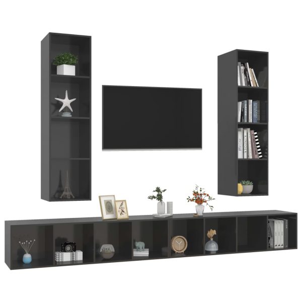 Armários de parede para TV 4 pcs contraplacado cinza brilhante - Image 3