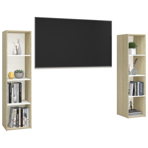 Móveis de TV 2pcs 142,5x35x36,5cm contrapl. branco/carv. sonoma - Image 3