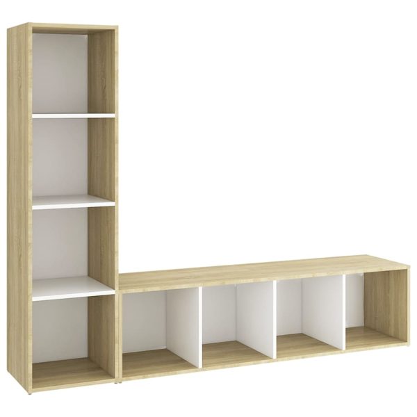 Móveis de TV 2pcs 142,5x35x36,5cm contrapl. branco/carv. sonoma - Image 2
