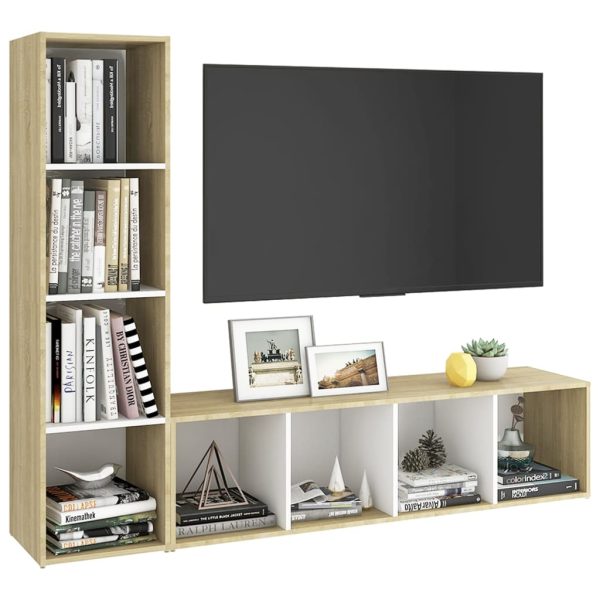 Móveis de TV 2pcs 142,5x35x36,5cm contrapl. branco/carv. sonoma - Image 3