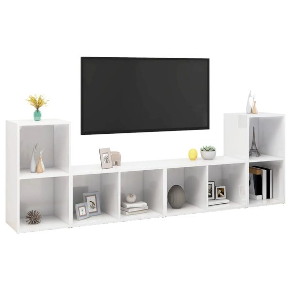 Móveis de TV 4 pcs 72x35x36,5 cm contraplacado branco brilhante - Image 3