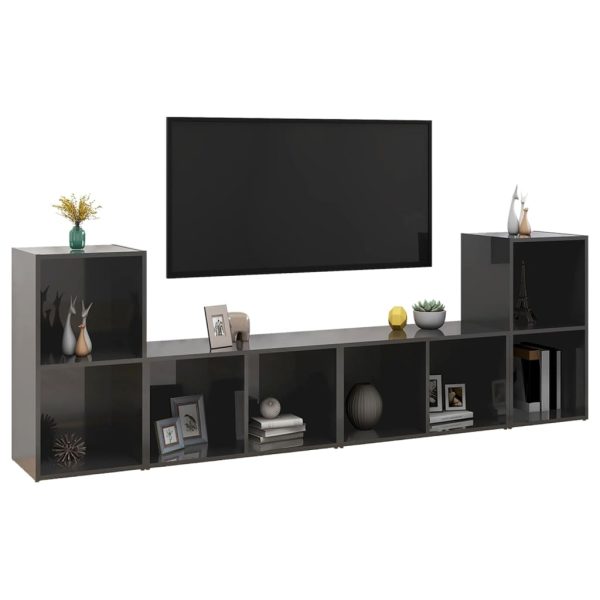 Móveis de TV 4 pcs 72x35x36,5 cm contraplacado cinza brilhante - Image 3